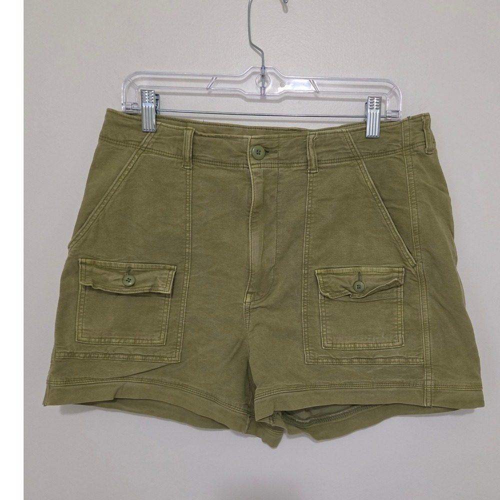 American Eagle Women Olive Green Stretch Cargo Utility Shorts Size 12 High Rise